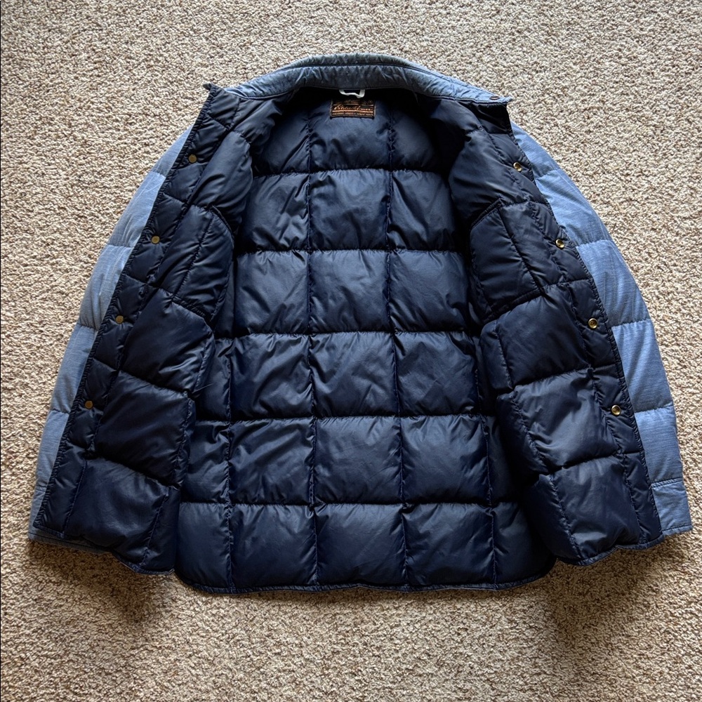 VTG 70’s Eddie Bauer Down Insulated Quilted Shirt Jacket Denim Chambray Blue L - Picture 5 of 9